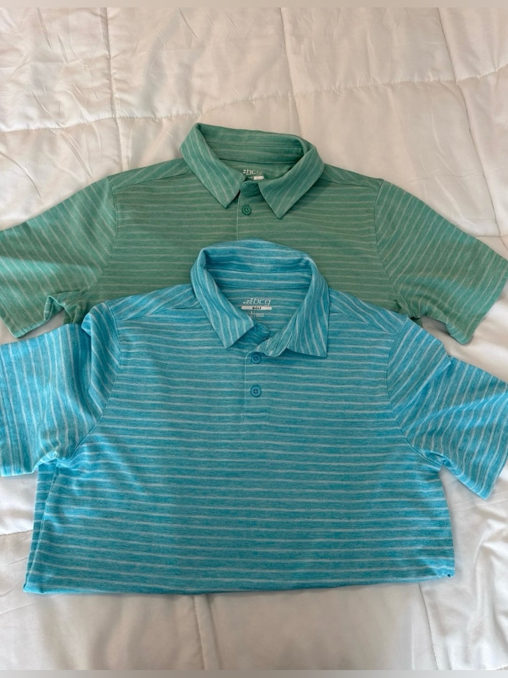 Two-Pack Boys Stripe Polo Shirts - Blue & Green Size L